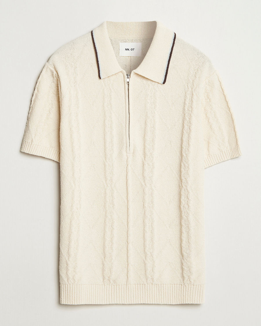 Hombres | Polos | NN07 | Gustav Bouclé Half Zip Polo Ivory