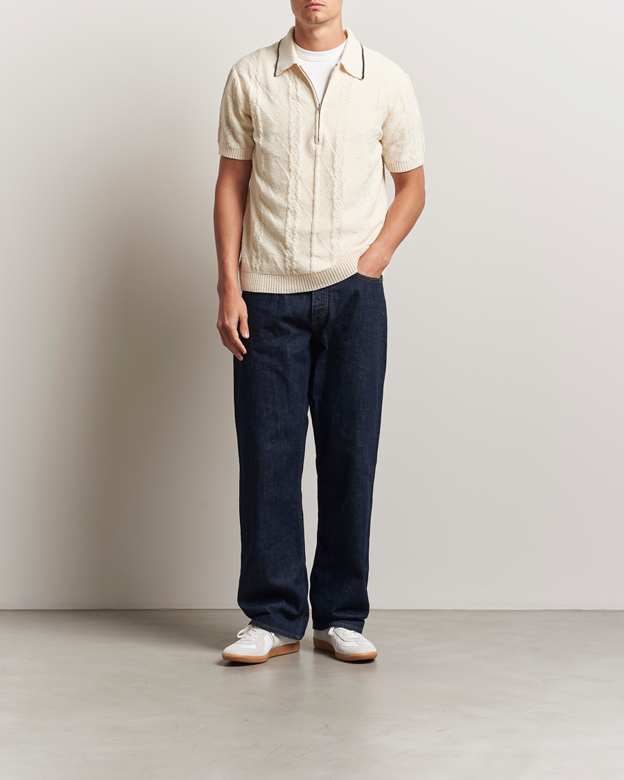 Hombres | Polos | NN07 | Gustav Bouclé Half Zip Polo Ivory