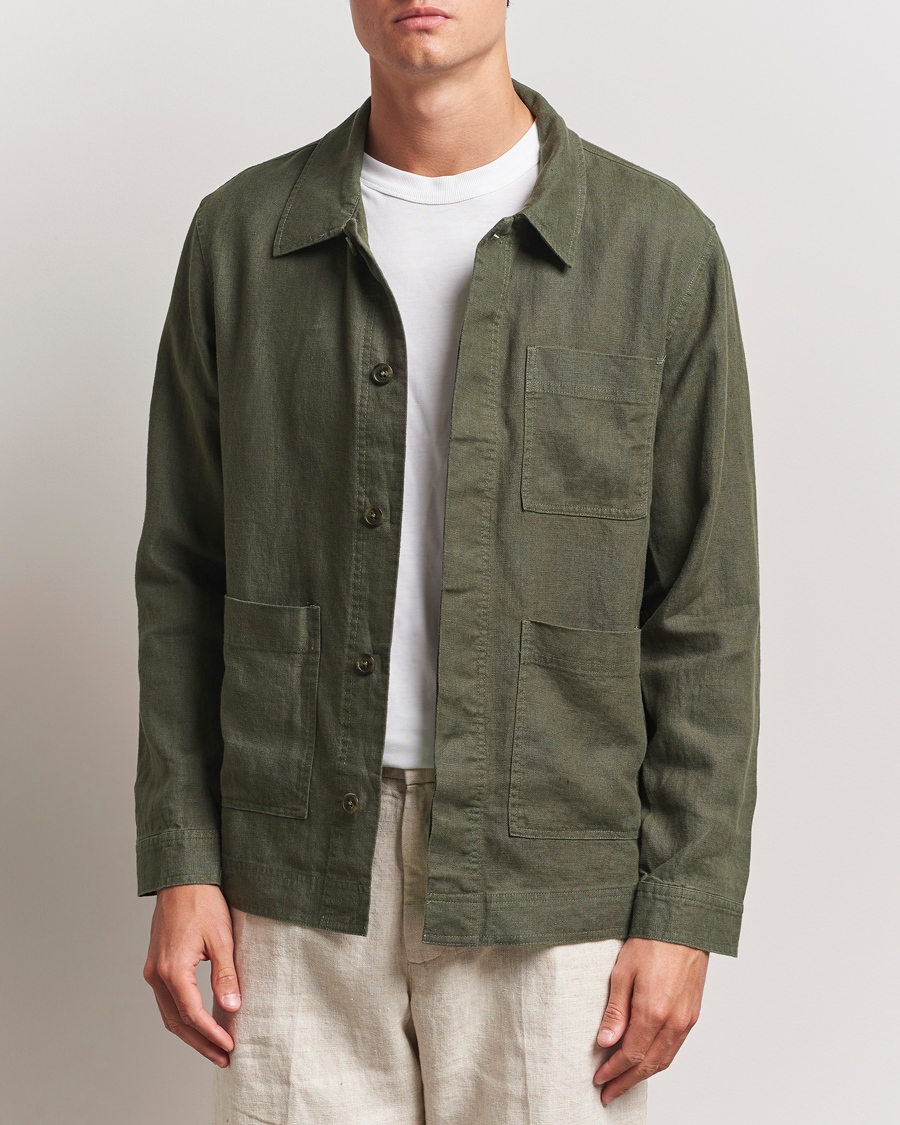 Hombres | Camisas | NN07 | Olav Linen Overshirt Croc Green