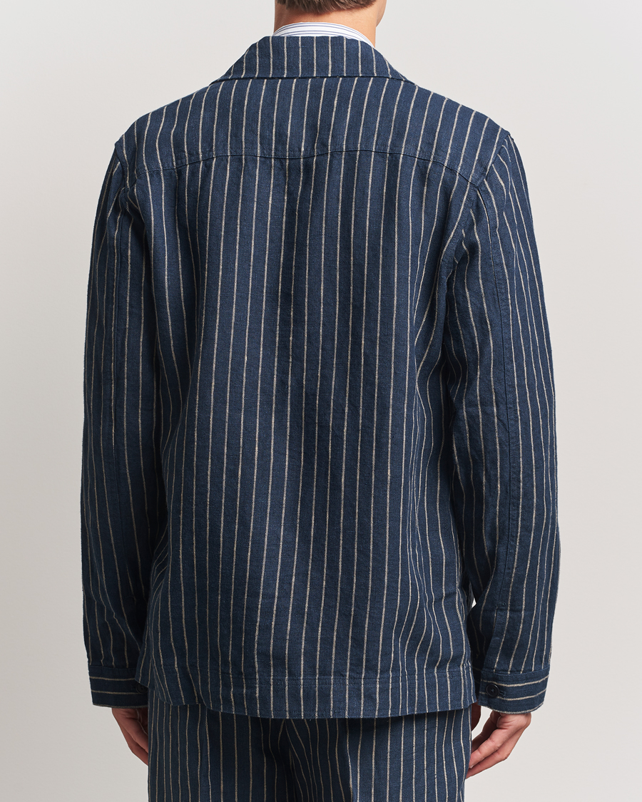 Hombres | Camisas | NN07 | Olav Linen Pinstriped Overshirt Navy Blue