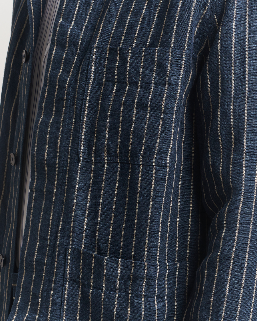 Hombres | Camisas | NN07 | Olav Linen Pinstriped Overshirt Navy Blue