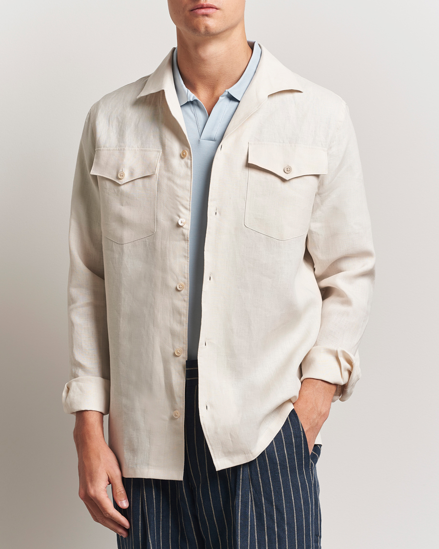Hombres | Camisas | NN07 | Pax Linen Western Shirt Ivory