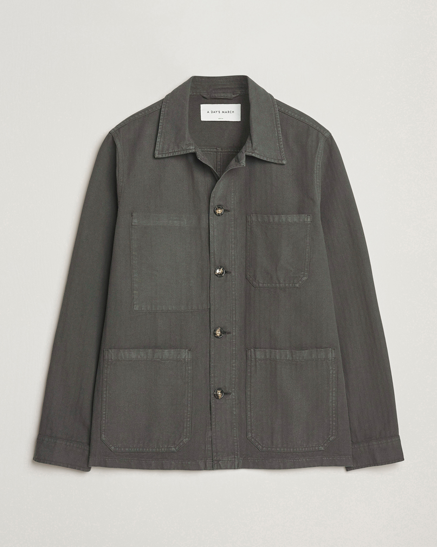 Hombres | Abrigos y chaquetas | A Day's March | Herringbone Overshirt Olive
