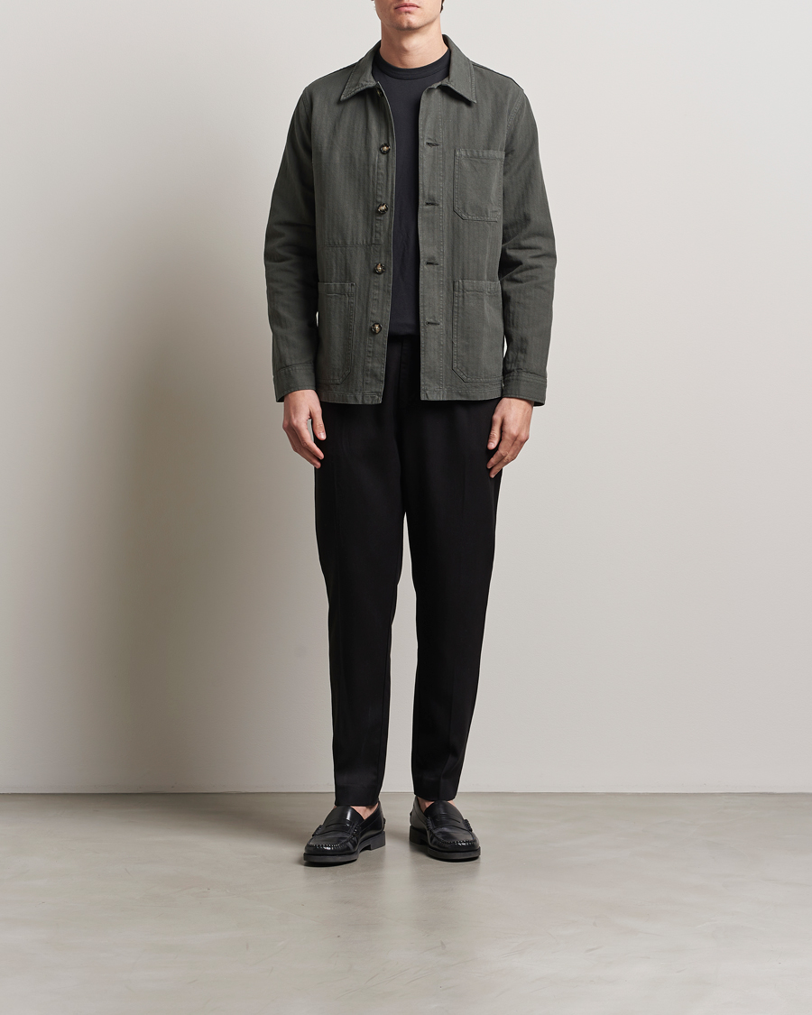 Hombres | Abrigos y chaquetas | A Day's March | Herringbone Overshirt Olive
