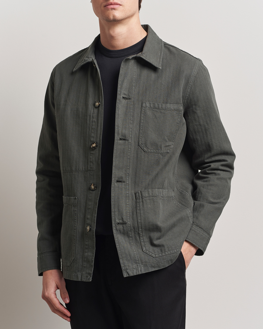 Hombres | Abrigos y chaquetas | A Day's March | Herringbone Overshirt Olive