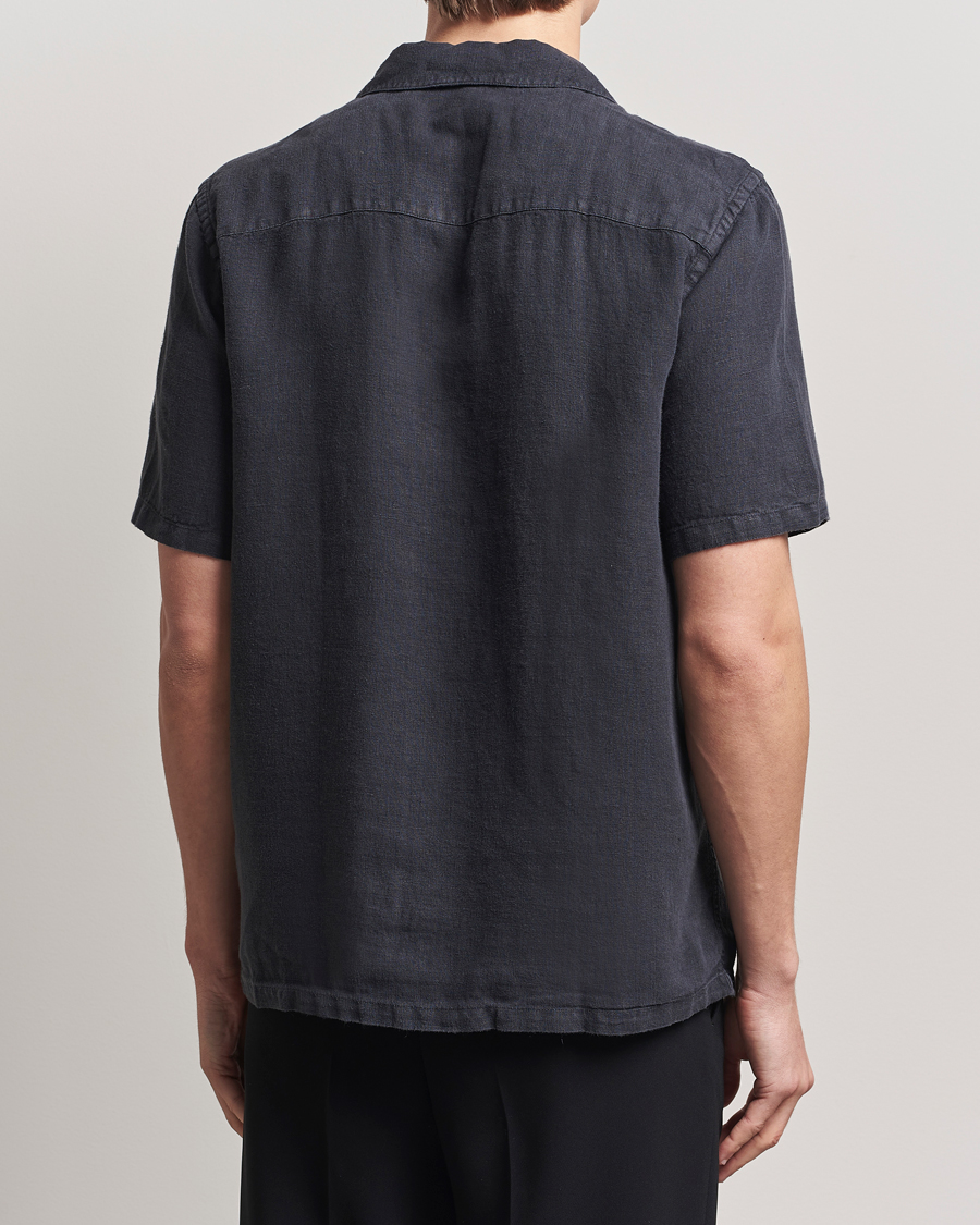 Hombres | Camisas | A Day's March | Yamu Linen Short Sleeve Shirt Off Black