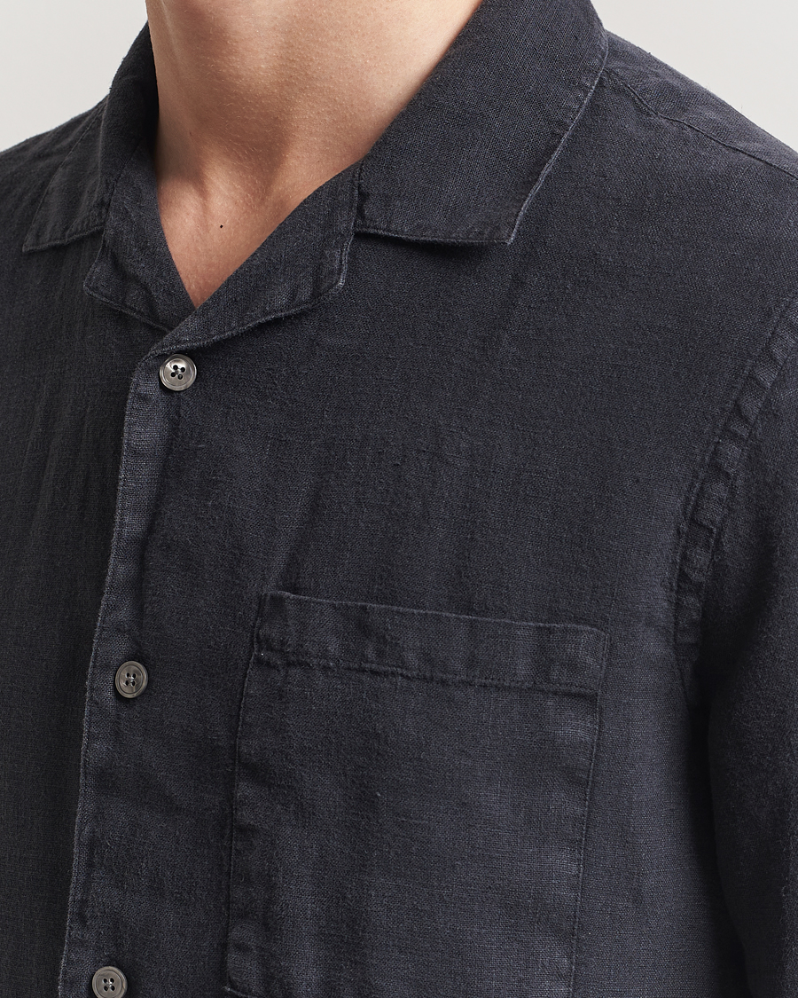 Hombres | Camisas | A Day's March | Yamu Linen Short Sleeve Shirt Off Black