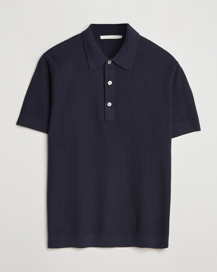 Hombres | Jerséis y prendas de punto | A Day's March | Aspen Structure Short Sleeve Polo Navy