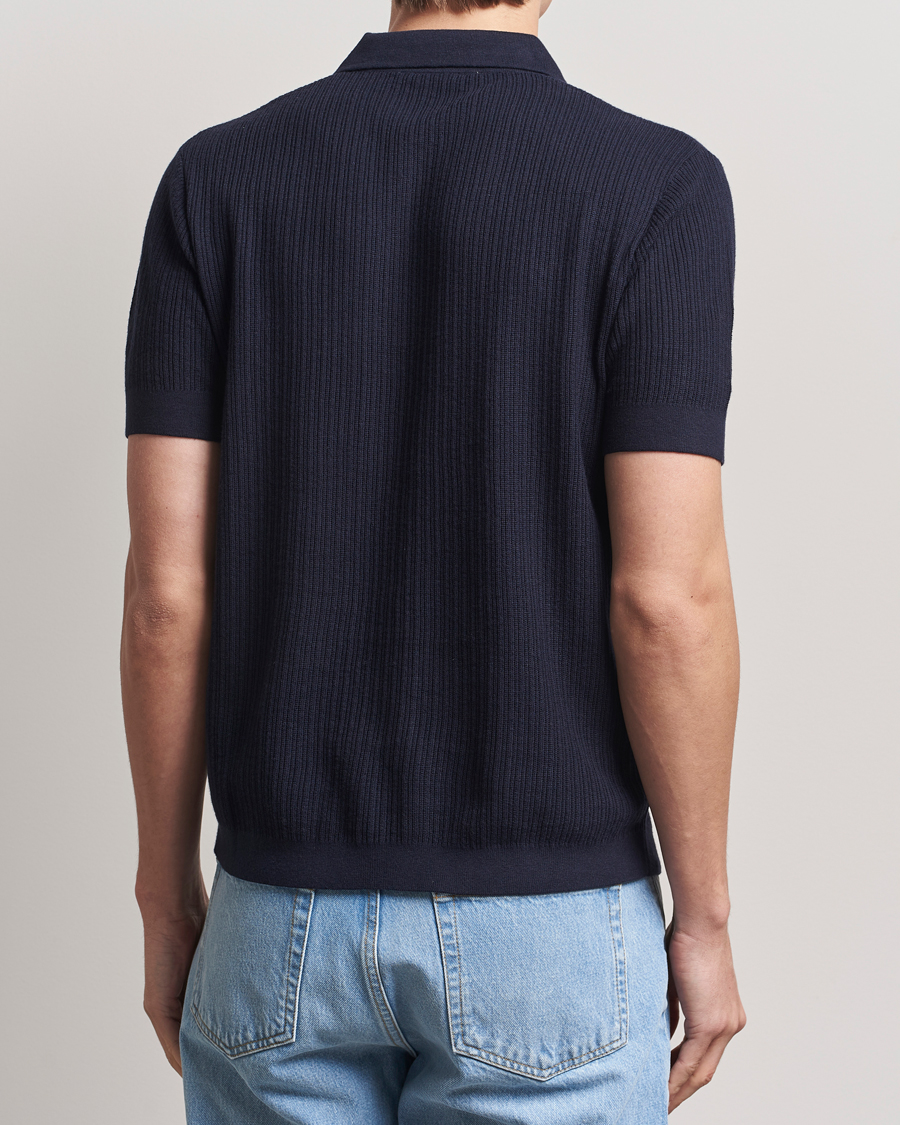 Hombres | Jerséis y prendas de punto | A Day's March | Aspen Structure Short Sleeve Polo Navy