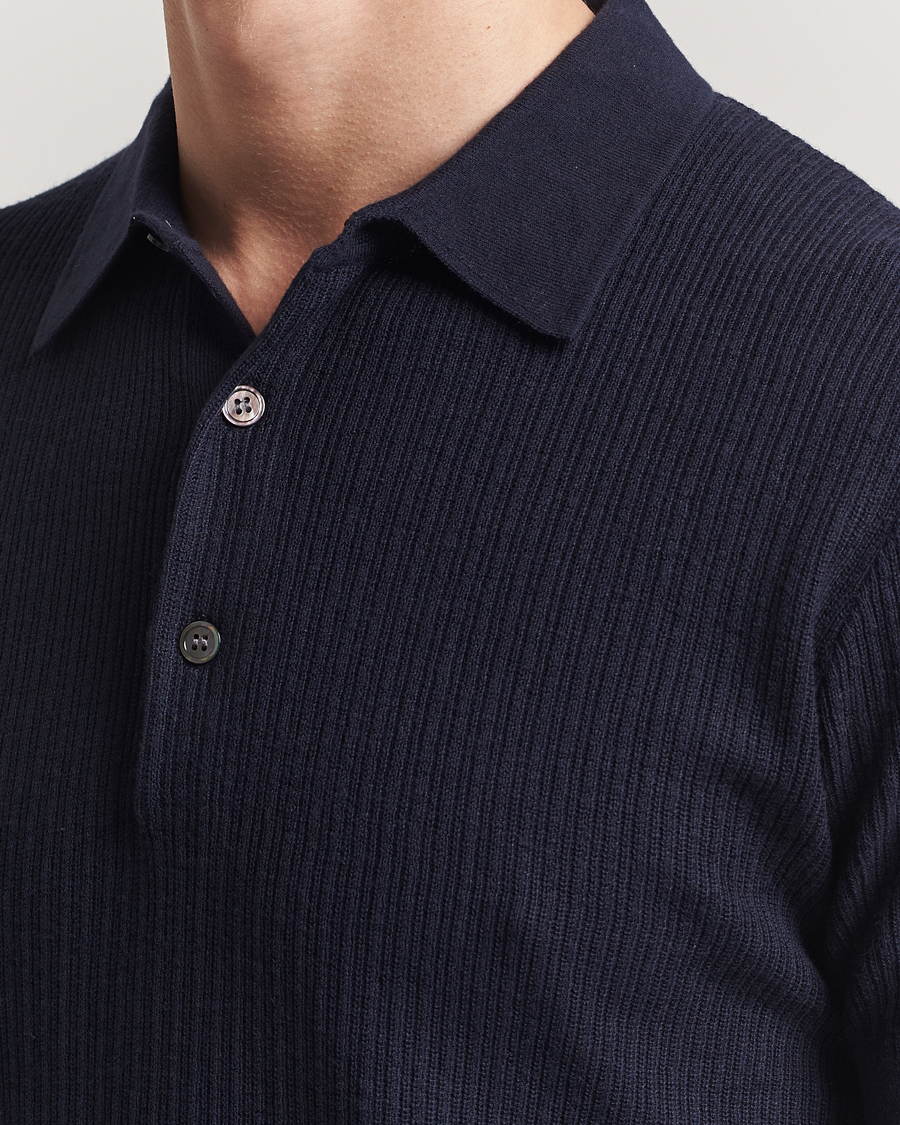 Hombres | Jerséis y prendas de punto | A Day's March | Aspen Structure Short Sleeve Polo Navy
