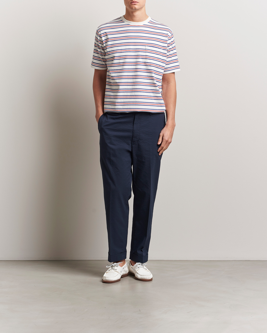 Hombres | Camisetas | BEAMS PLUS | Short Sleeve T-Shirt Blue/Red Stripe
