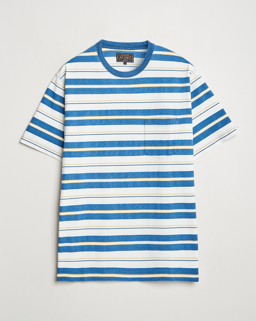 Hombres | Camisetas | BEAMS PLUS | Short Sleeve T-Shirt Blue Indigo Stripe