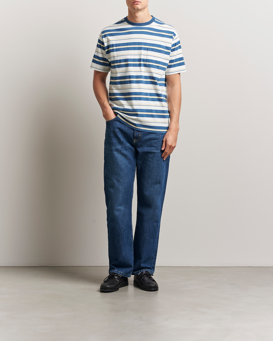 Hombres | Camisetas | BEAMS PLUS | Short Sleeve T-Shirt Blue Indigo Stripe