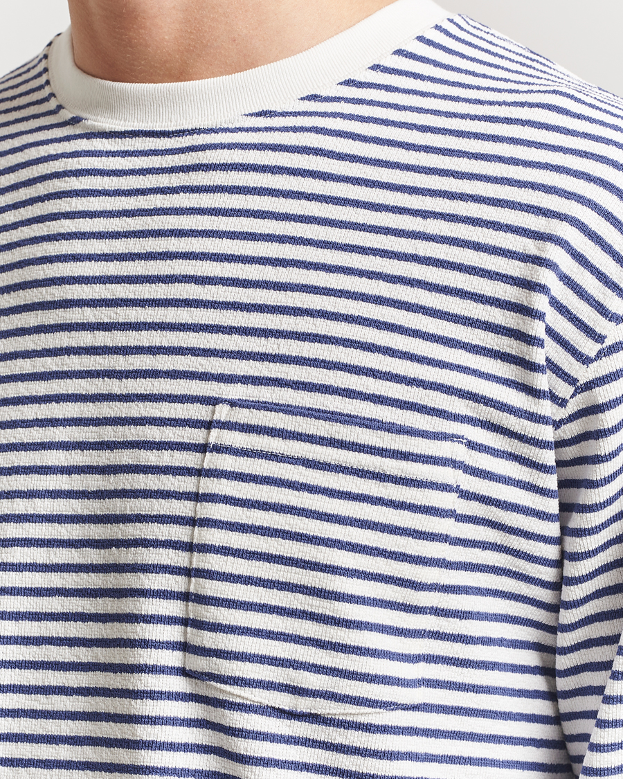 Hombres | Camisetas | BEAMS PLUS | Long Sleeve Striped Pocket T-Shirt White/Blue