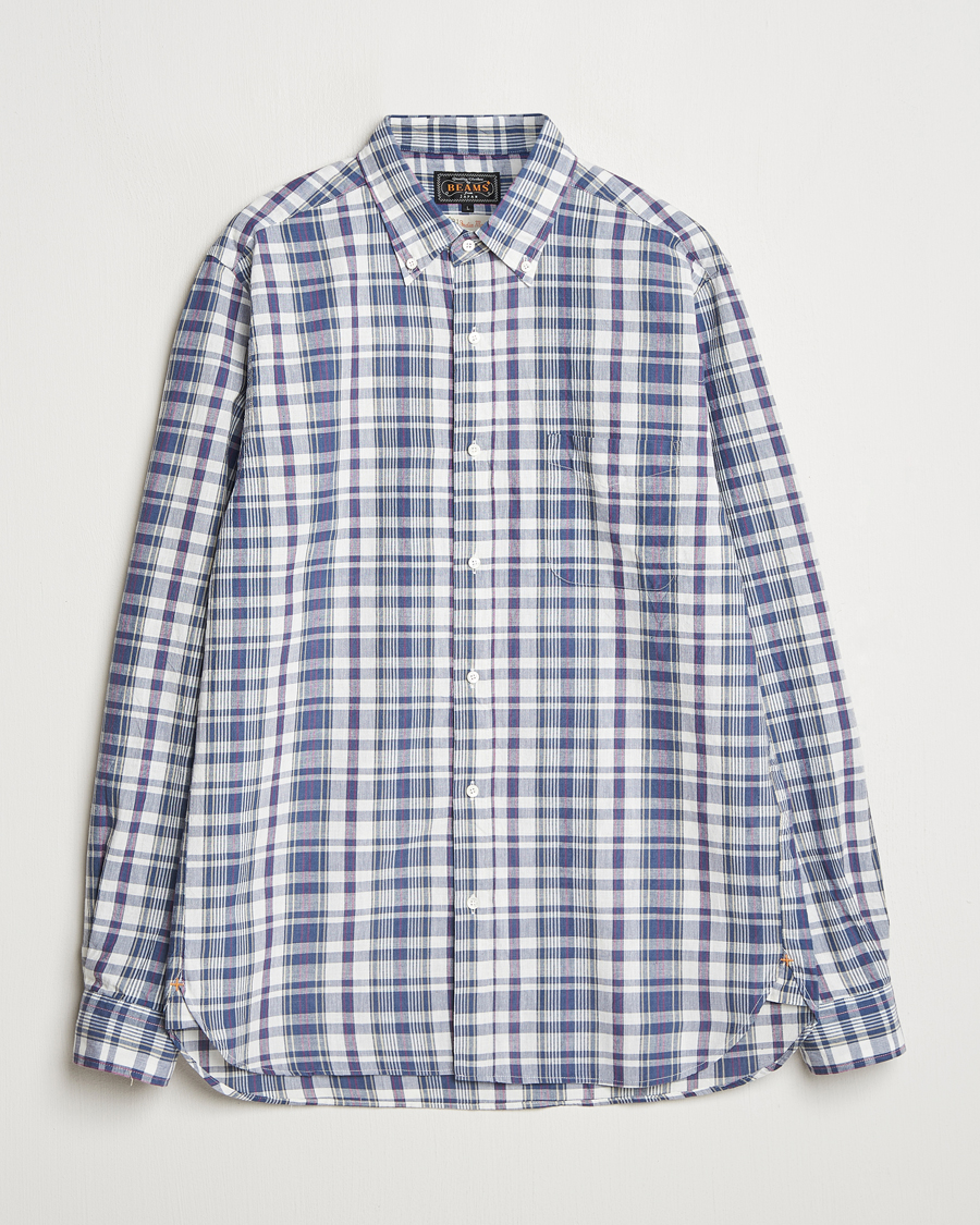 Hombres | Camisas | BEAMS PLUS | Madras Button Down Shirt White/Blue