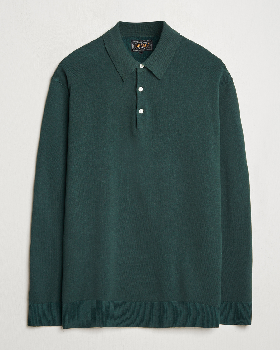 Hombres | Jerséis y prendas de punto | BEAMS PLUS | Long Sleeve 12G Knit Polo Forest Green