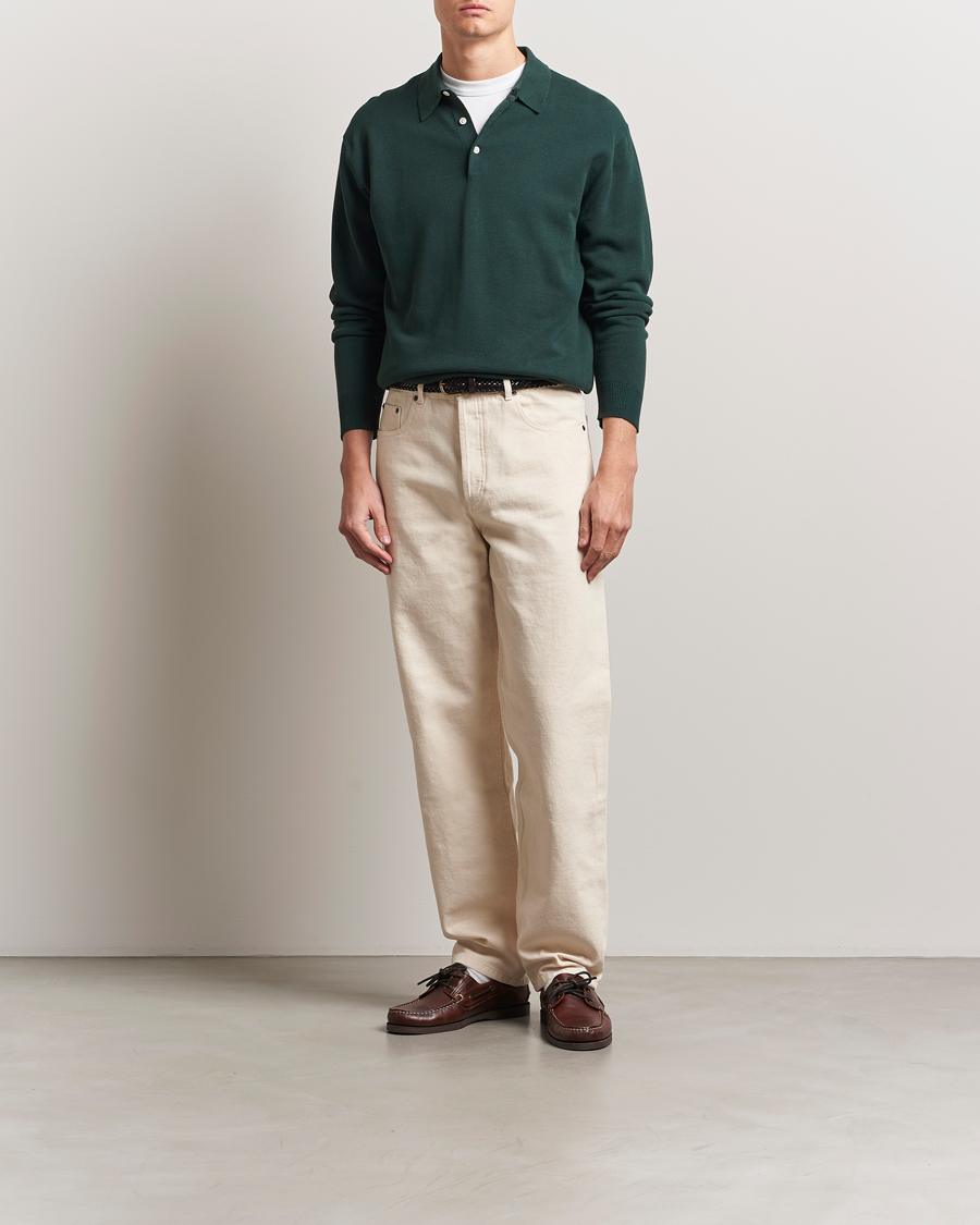 Hombres | Jerséis y prendas de punto | BEAMS PLUS | Long Sleeve 12G Knit Polo Forest Green