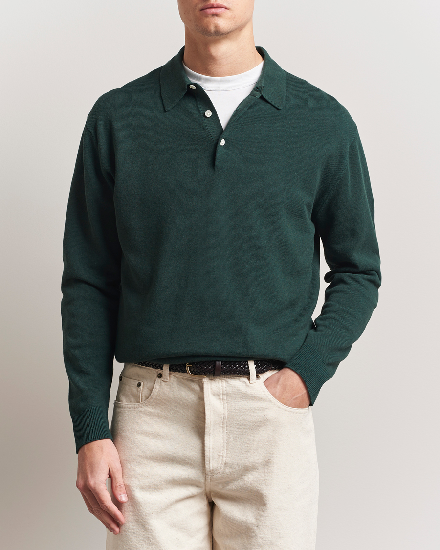 Hombres | Jerséis y prendas de punto | BEAMS PLUS | Long Sleeve 12G Knit Polo Forest Green