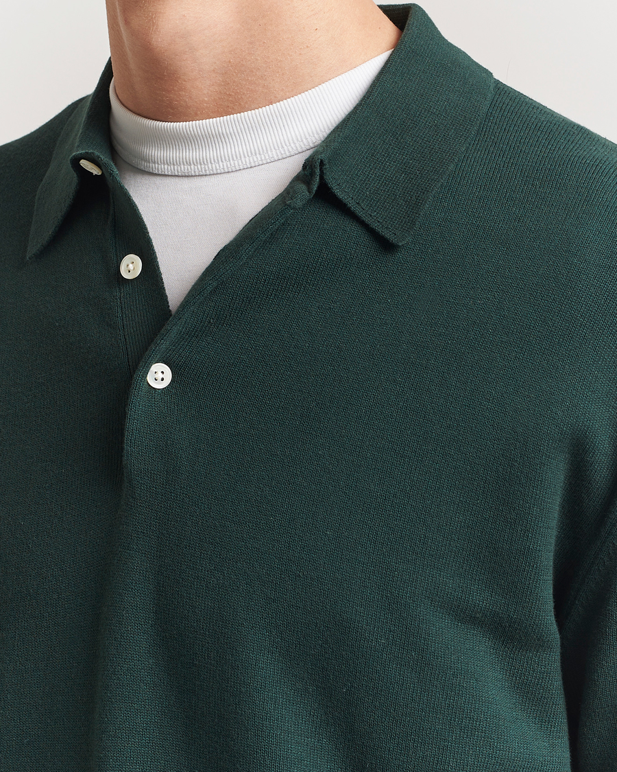 Hombres | Jerséis y prendas de punto | BEAMS PLUS | Long Sleeve 12G Knit Polo Forest Green
