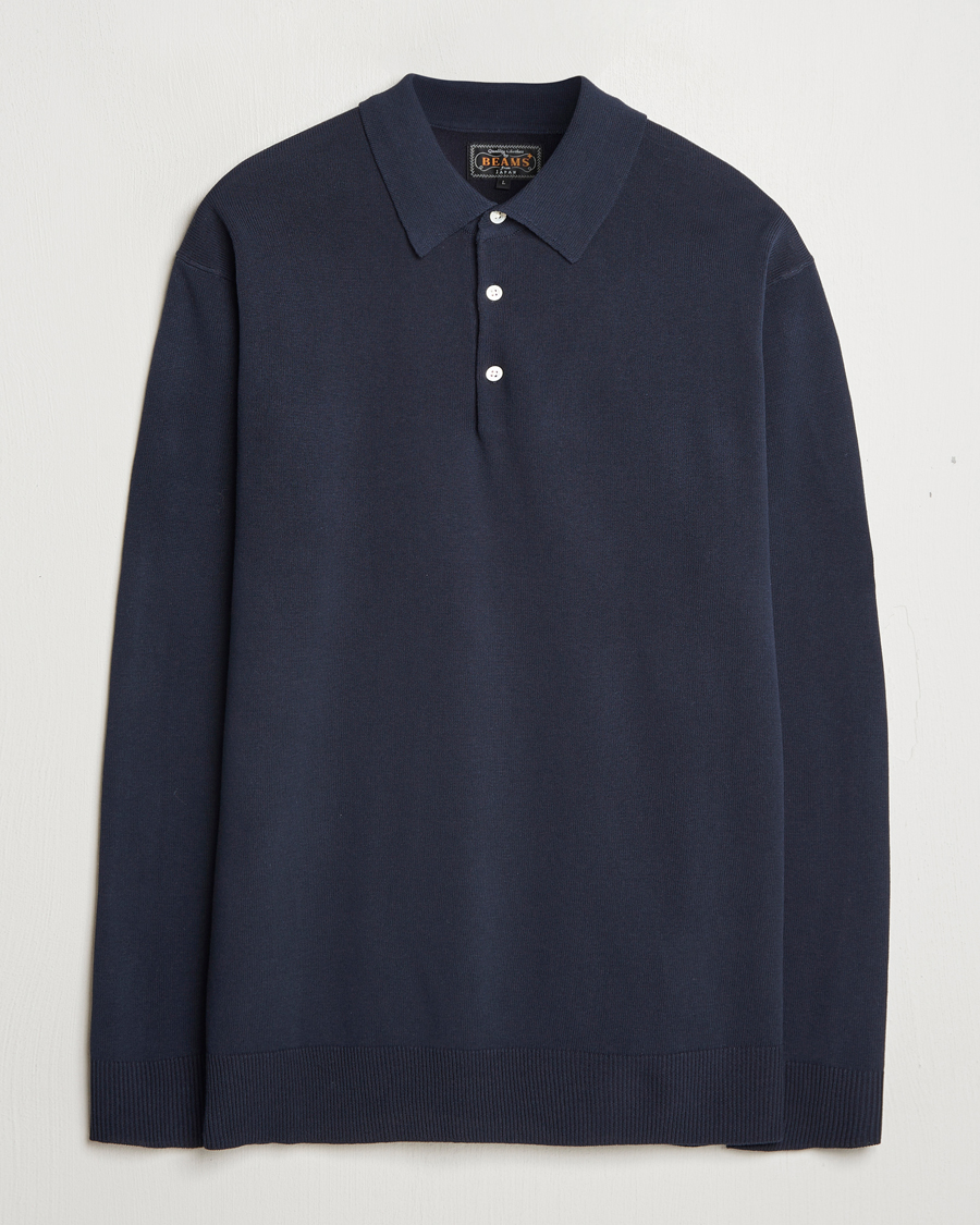 Hombres | Jerséis y prendas de punto | BEAMS PLUS | Long Sleeve 12G Knit Polo Navy
