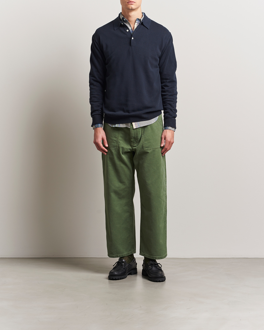 Hombres | Jerséis y prendas de punto | BEAMS PLUS | Long Sleeve 12G Knit Polo Navy