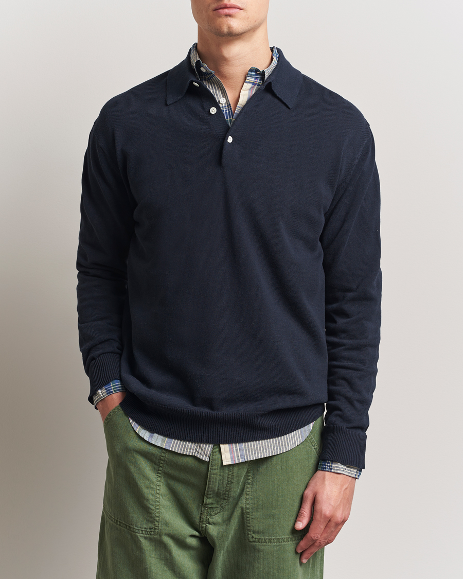 Hombres | Jerséis y prendas de punto | BEAMS PLUS | Long Sleeve 12G Knit Polo Navy