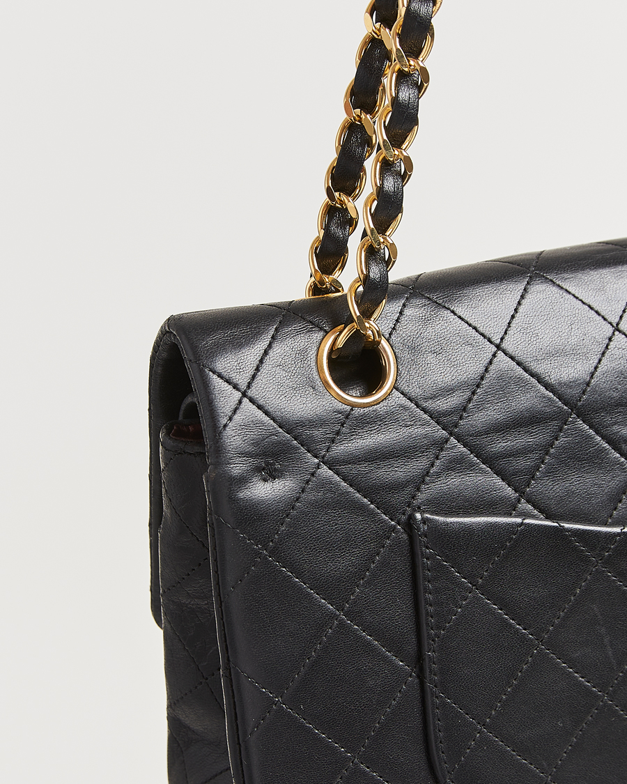 Hombres | Chanel Pre-Owned Classic Medium Double Flap Bag Lambskin Black | Chanel Pre-Owned | Classic Medium Double Flap Bag Lambskin Black