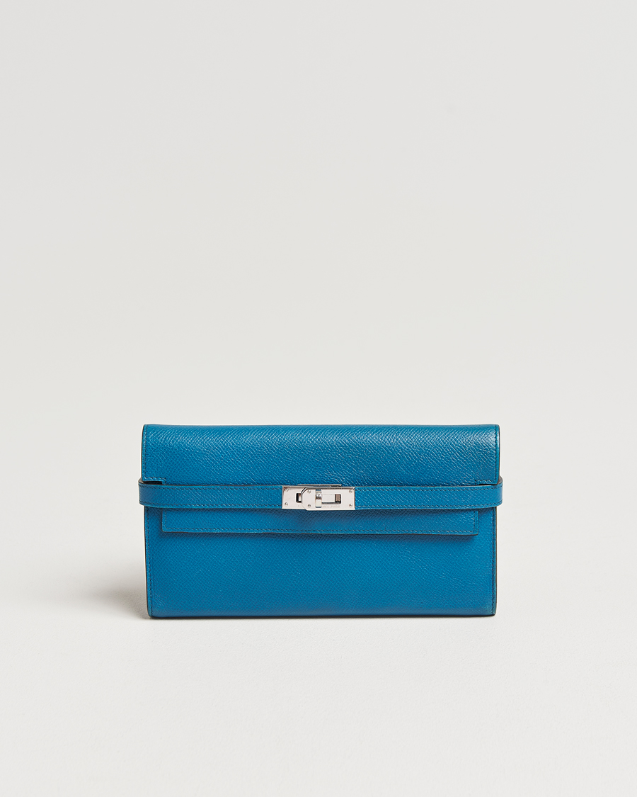 Hombres | Hermès Pre-Owned Kelly Wallet Epsom Leather Blue | Hermès Pre-Owned | Kelly Wallet Epsom Leather Blue