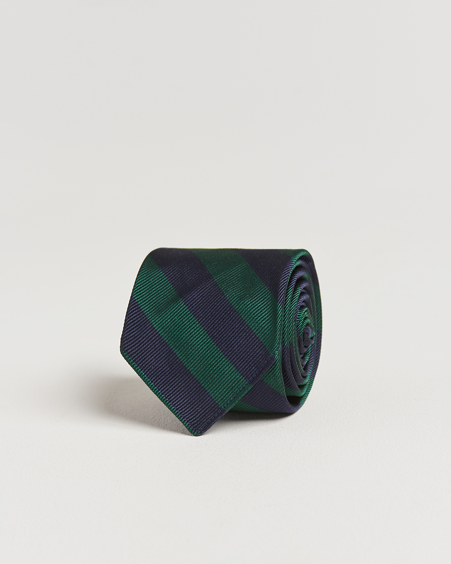 Hombres | Corbatas | Kamakura Shirts | Vintage Ivy Regimental Stripe Silk Tie Navy/Green