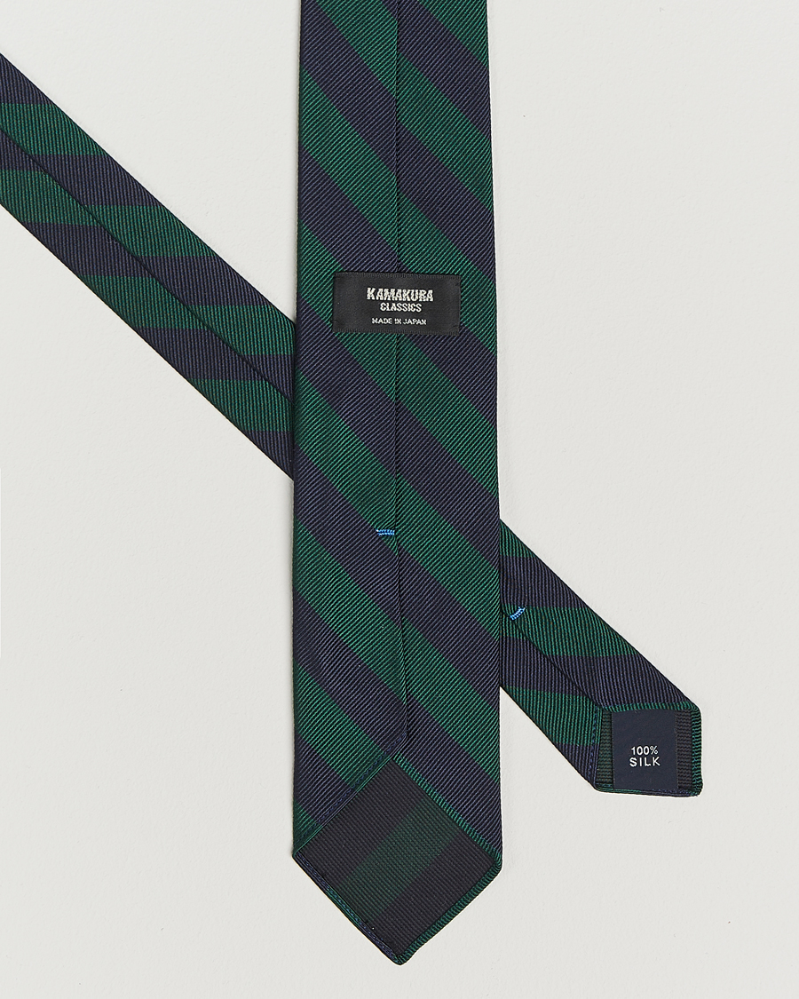 Hombres | Corbatas | Kamakura Shirts | Vintage Ivy Regimental Stripe Silk Tie Navy/Green
