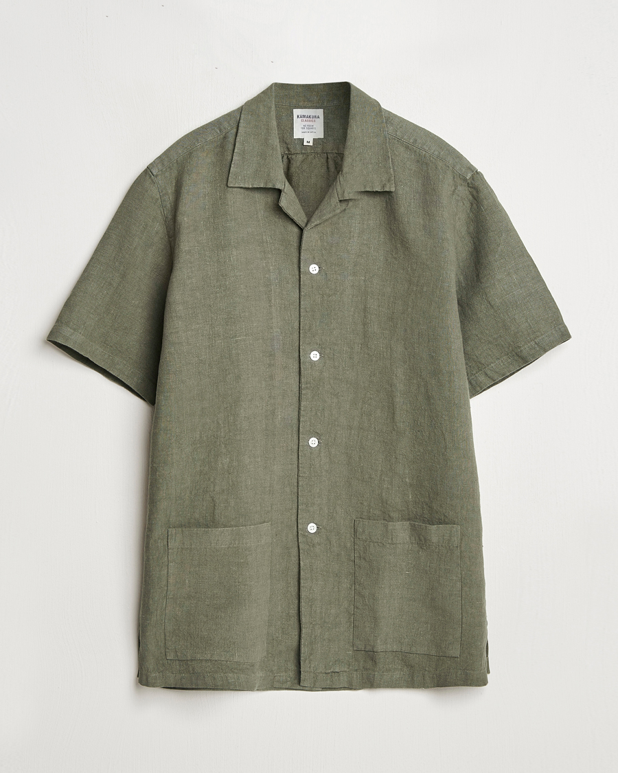 Hombres | Camisas | Kamakura Shirts | Heavy Linen Beach Shirt Green