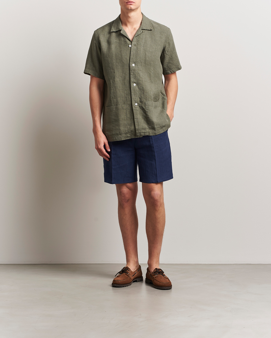 Hombres | Camisas | Kamakura Shirts | Heavy Linen Beach Shirt Green