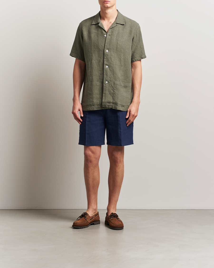 Hombres | Pantalones cortos | Kamakura Shirts | Pleated Linen Shorts Navy