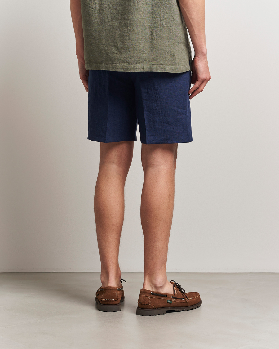 Hombres | Pantalones cortos | Kamakura Shirts | Pleated Linen Shorts Navy