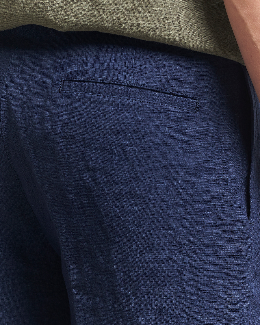Hombres | Pantalones cortos | Kamakura Shirts | Pleated Linen Shorts Navy