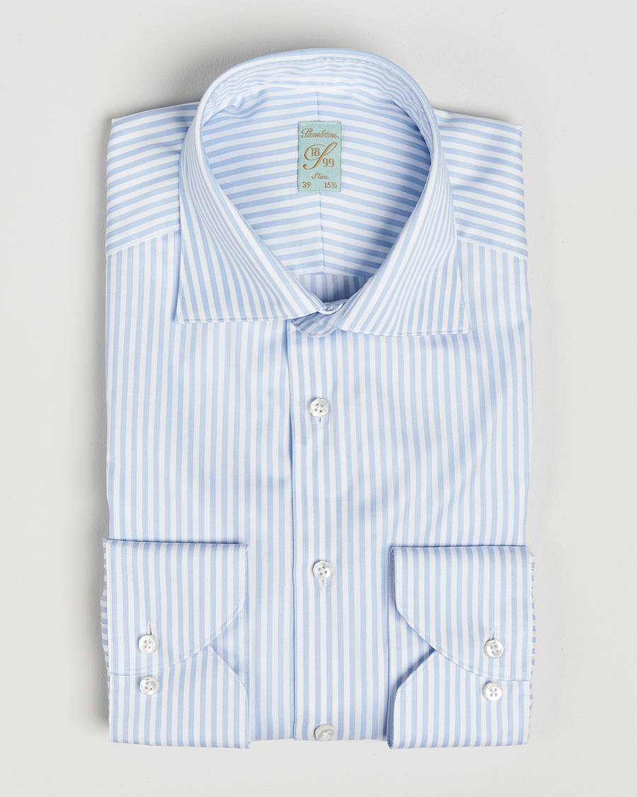 Hombres | Camisas | Stenströms | 1899 Slim Striped Cotton Twill Shirt Blue/White