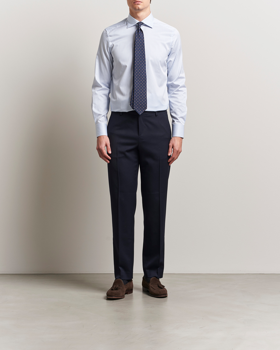 Hombres | Camisas | Stenströms | 1899 Slim Striped Cotton Twill Shirt Blue/White