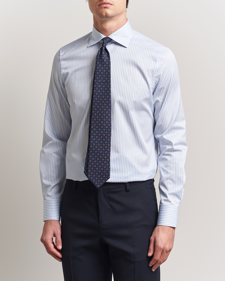 Hombres | Camisas | Stenströms | 1899 Slim Striped Cotton Twill Shirt Blue/White