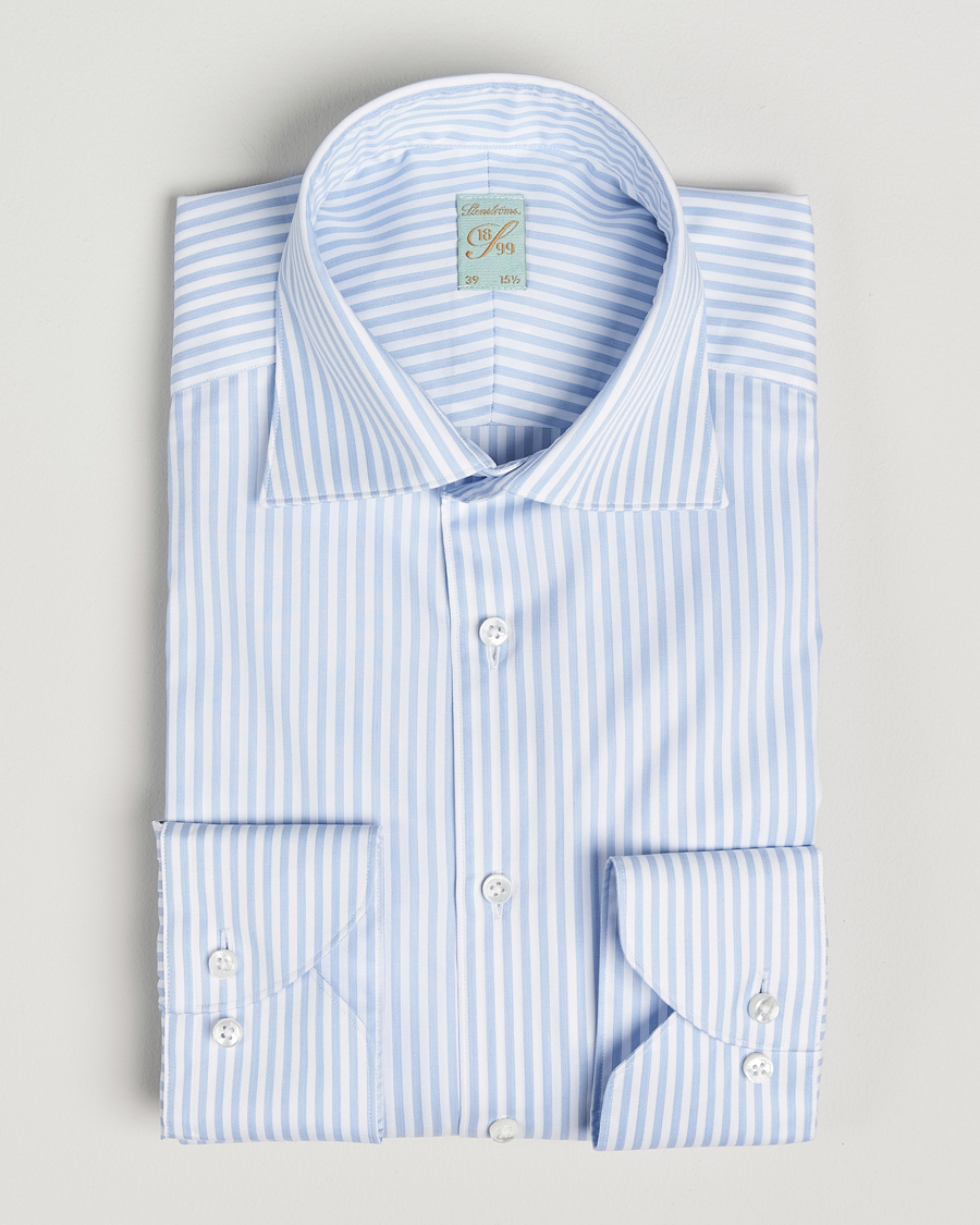 Hombres | Camisas | Stenströms | 1899 Striped Cotton Twill Shirt Blue/White