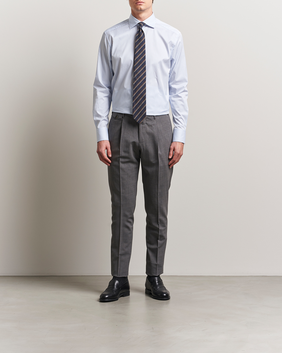 Hombres | Camisas | Stenströms | 1899 Striped Cotton Twill Shirt Blue/White