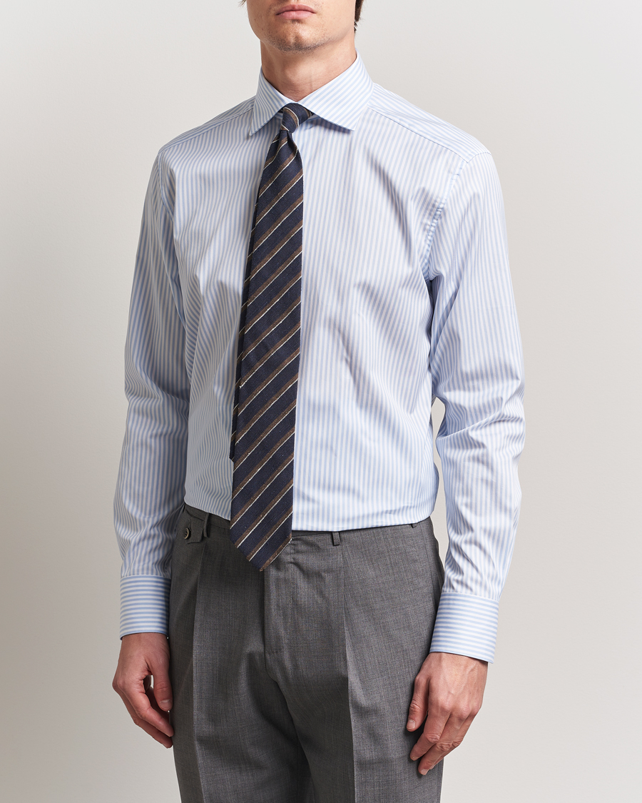 Hombres | Camisas | Stenströms | 1899 Striped Cotton Twill Shirt Blue/White