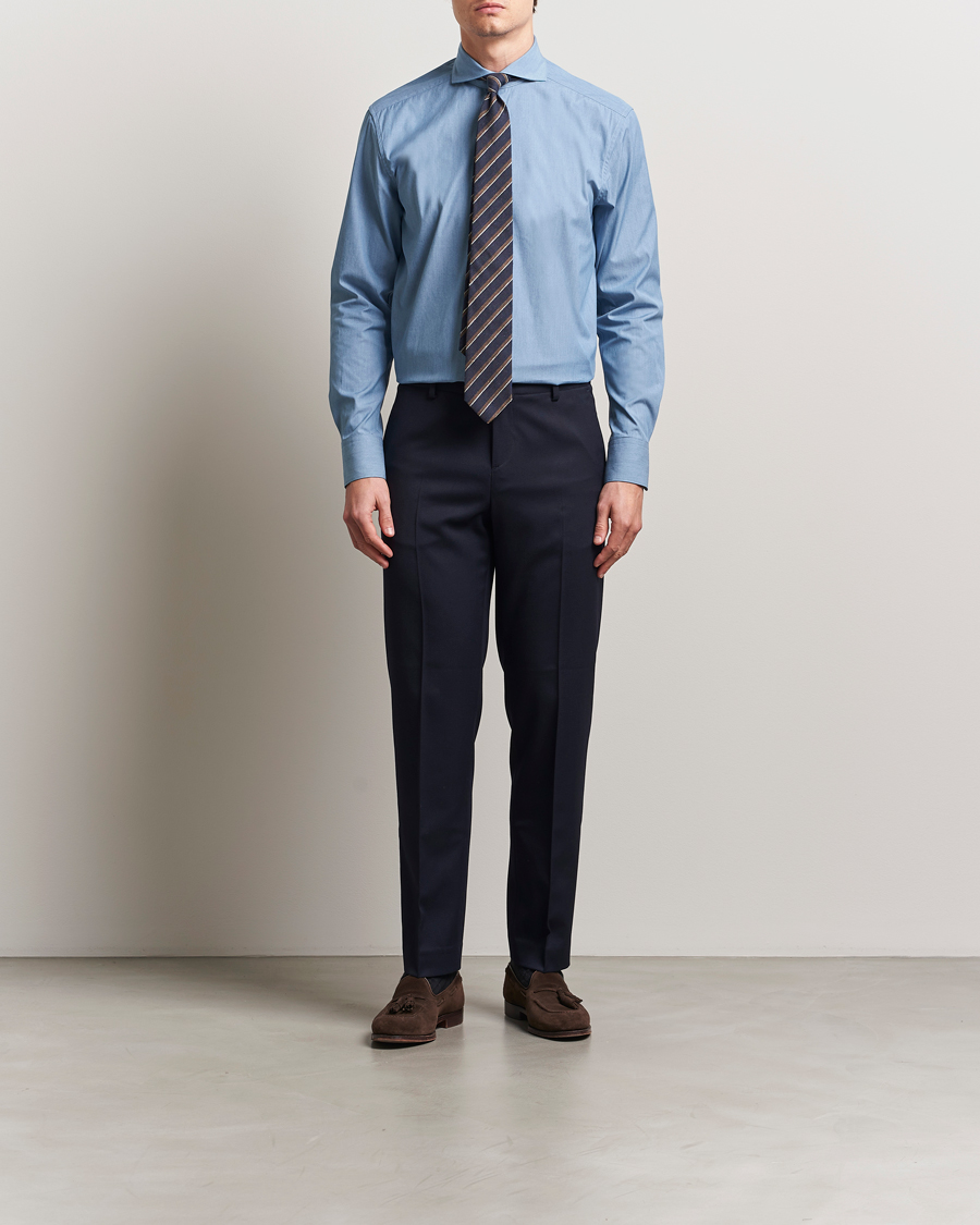 Hombres | Camisas | Stenströms | 1899 Denim Poplin Shirt Indigo