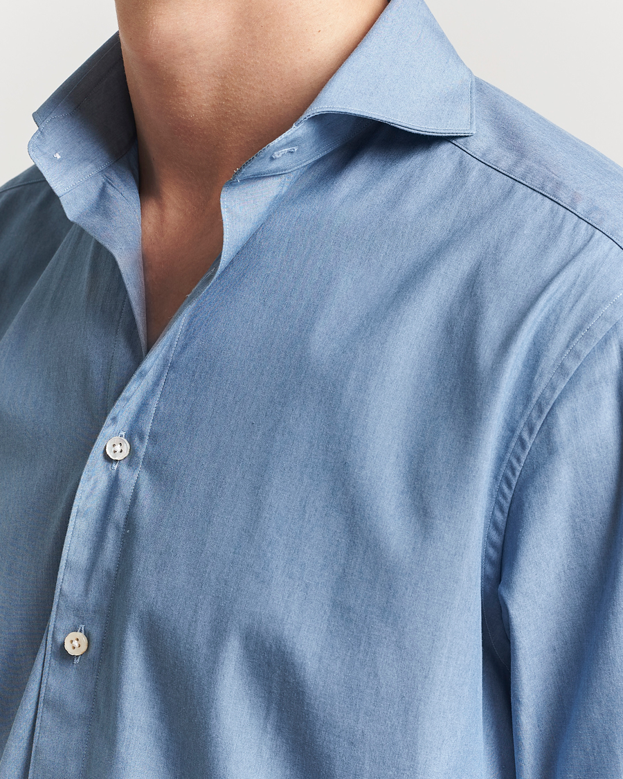 Hombres | Camisas | Stenströms | 1899 Denim Poplin Shirt Indigo