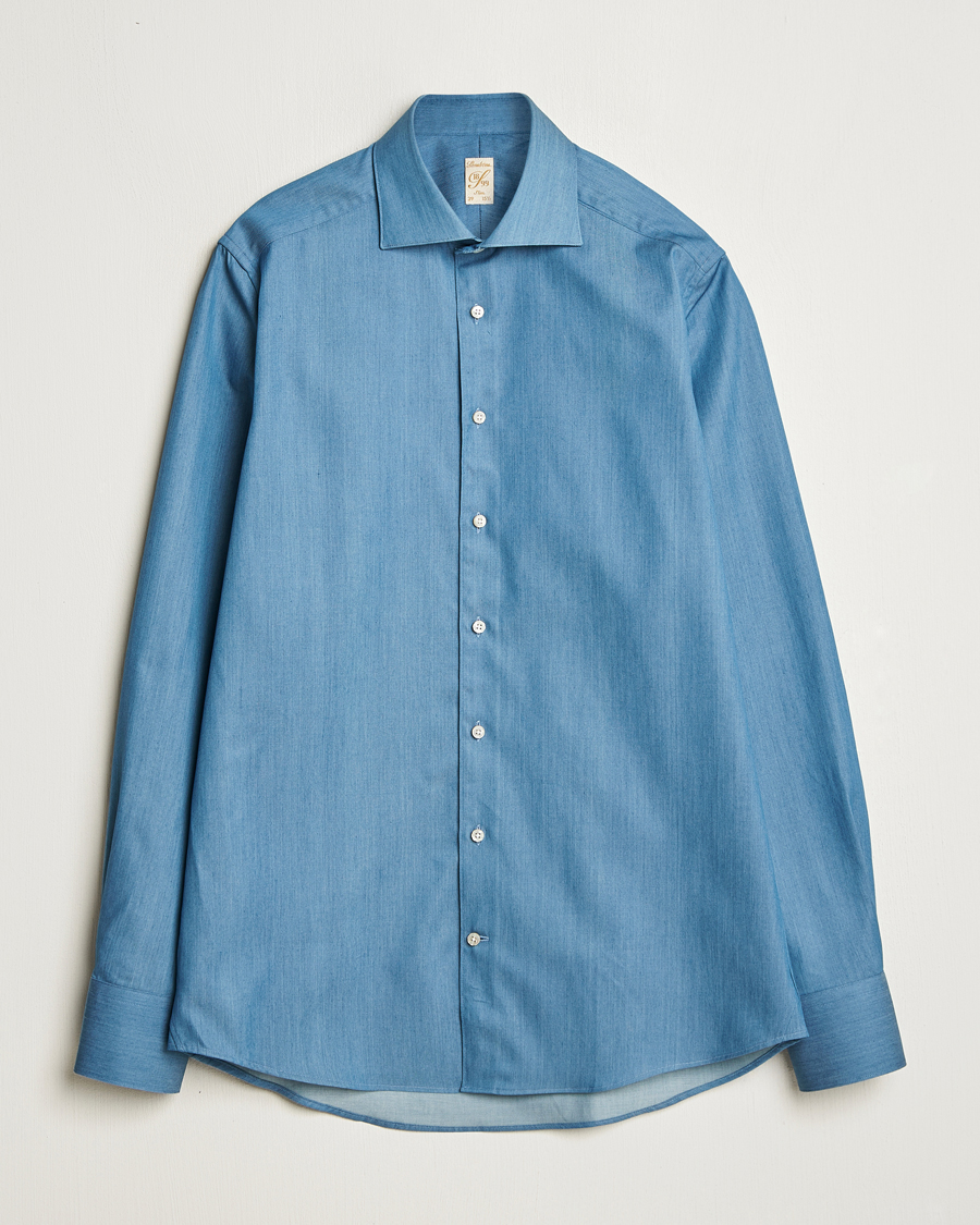 Hombres | Camisas | Stenströms | 1899 Slim Twofold Cotton Denim Shirt Mid Blue