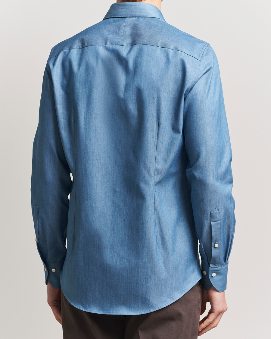 Hombres | Camisas | Stenströms | 1899 Slim Twofold Cotton Denim Shirt Mid Blue