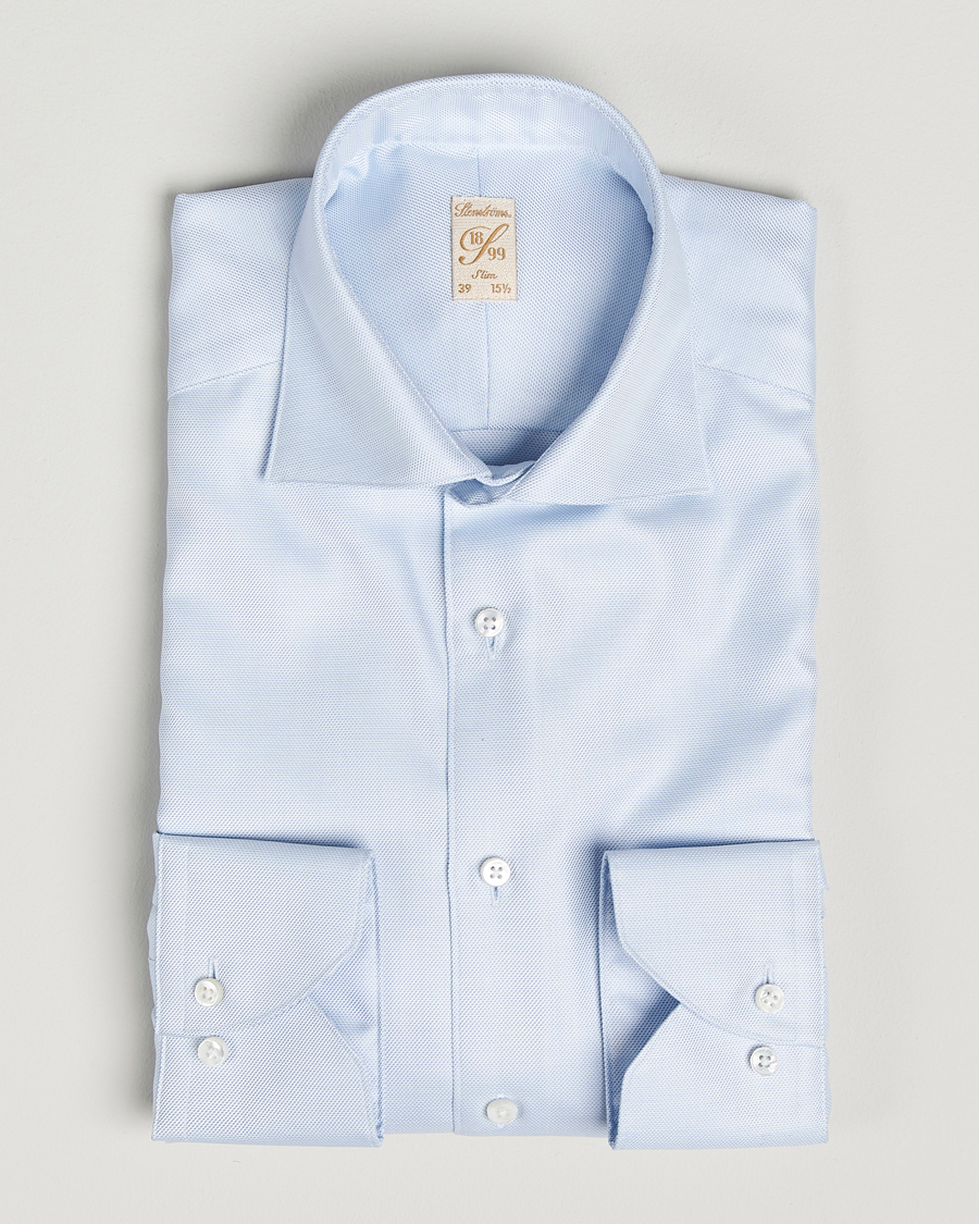 Hombres | Camisas | Stenströms | 1899 Slim Cotton Twill Shirt Light Blue