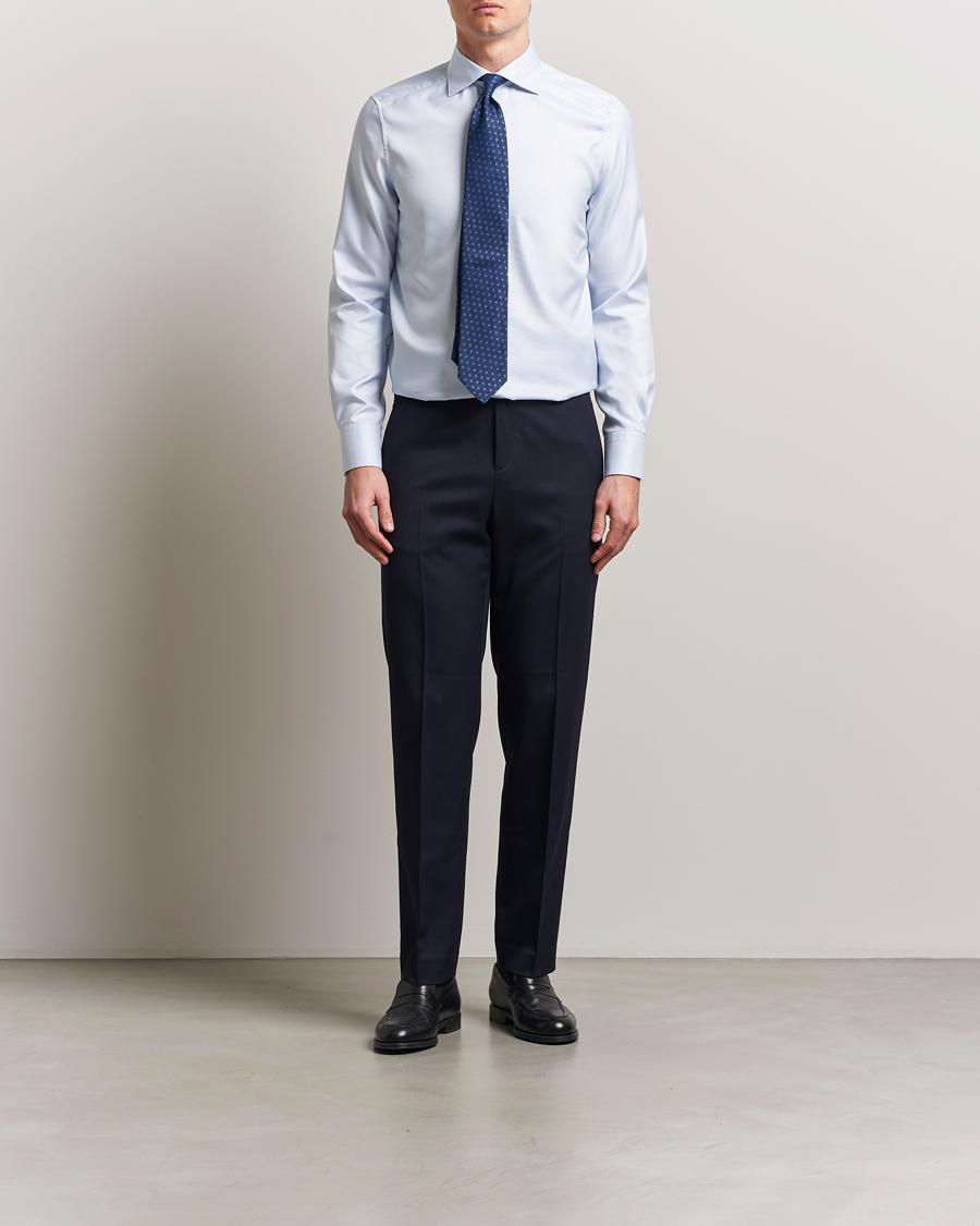 Hombres | Camisas | Stenströms | 1899 Slim Cotton Twill Shirt Light Blue