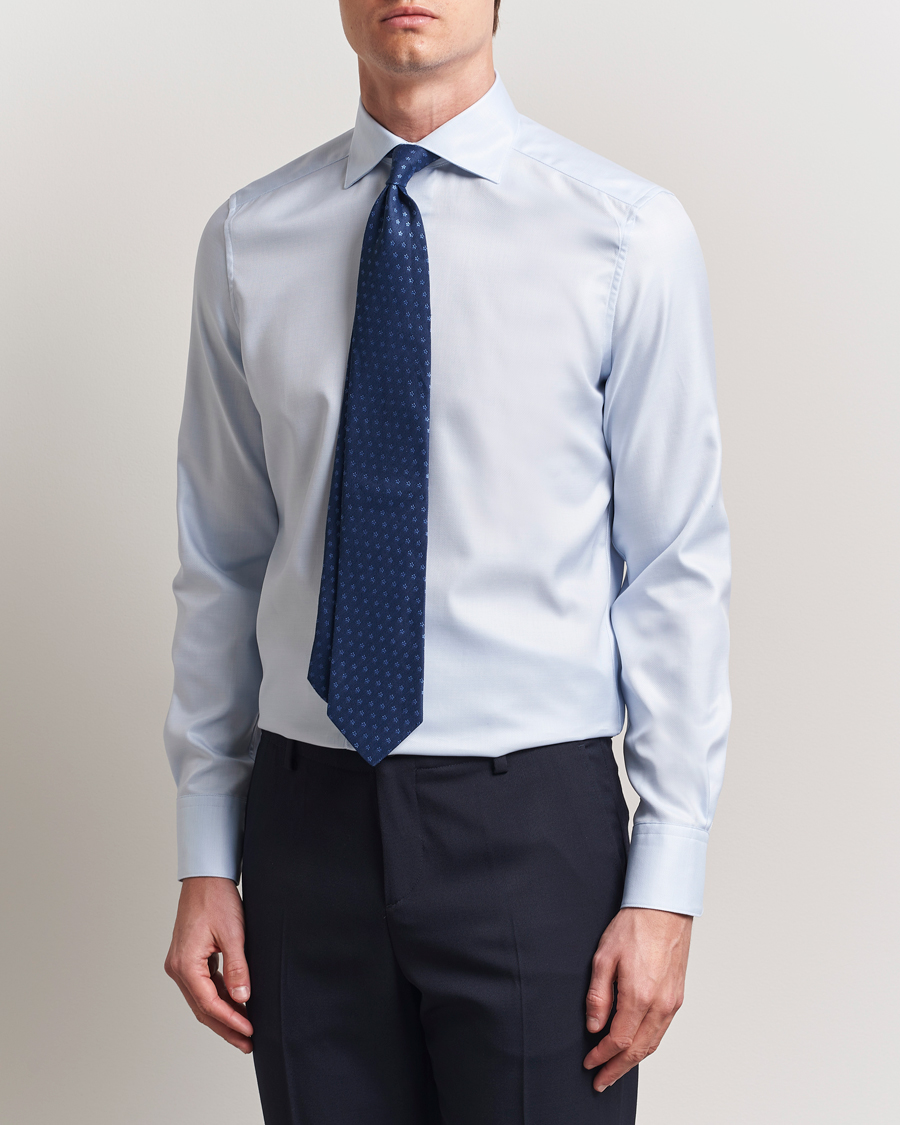 Hombres | Camisas | Stenströms | 1899 Slim Cotton Twill Shirt Light Blue