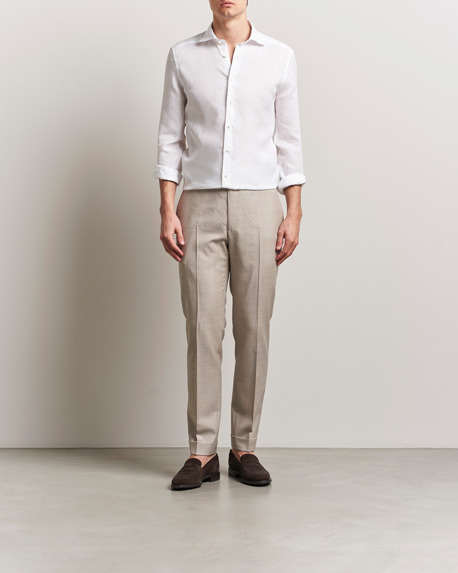 Hombres | Camisas | Stenströms | 1899 Slim Linen Shirt White