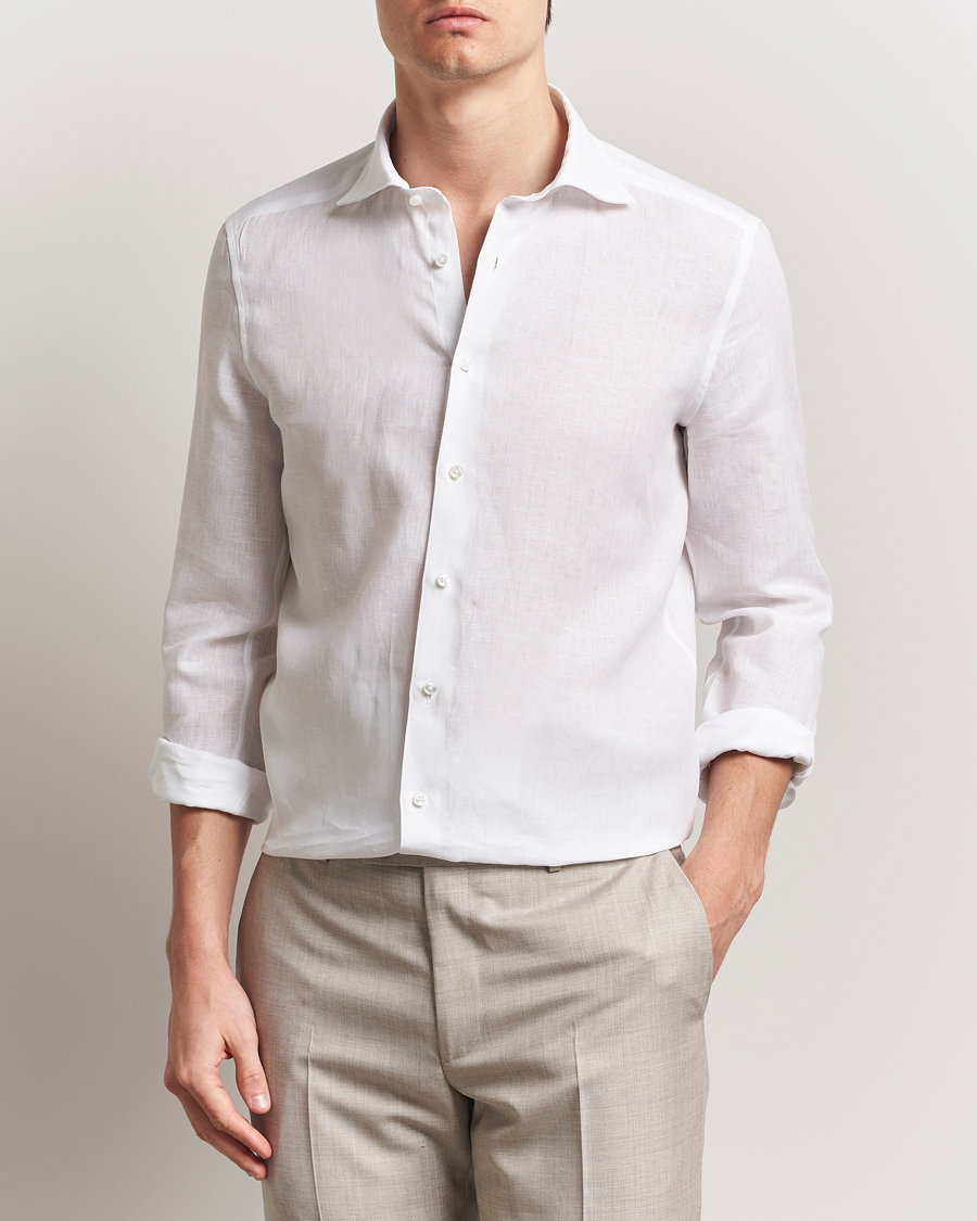 Hombres | Camisas | Stenströms | 1899 Slim Linen Shirt White